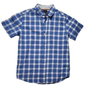 Nautica Plaid‎ Shirt Short Sleeve Button Down Casual Blue White Size M